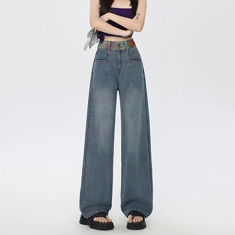 直筒深蓝色阔腿裤2025新款轻奢女装小众炸街高级感通勤窄版牛仔裤