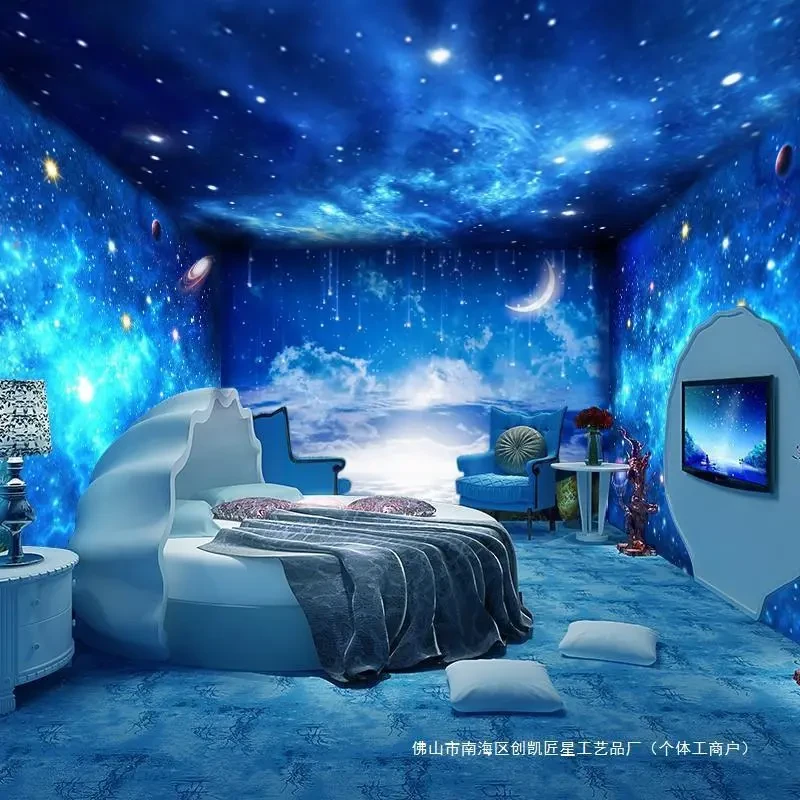 纸卧室梦幻吊顶星球客厅电视背景墙银河壁画3d屋顶星空壁纸天花板