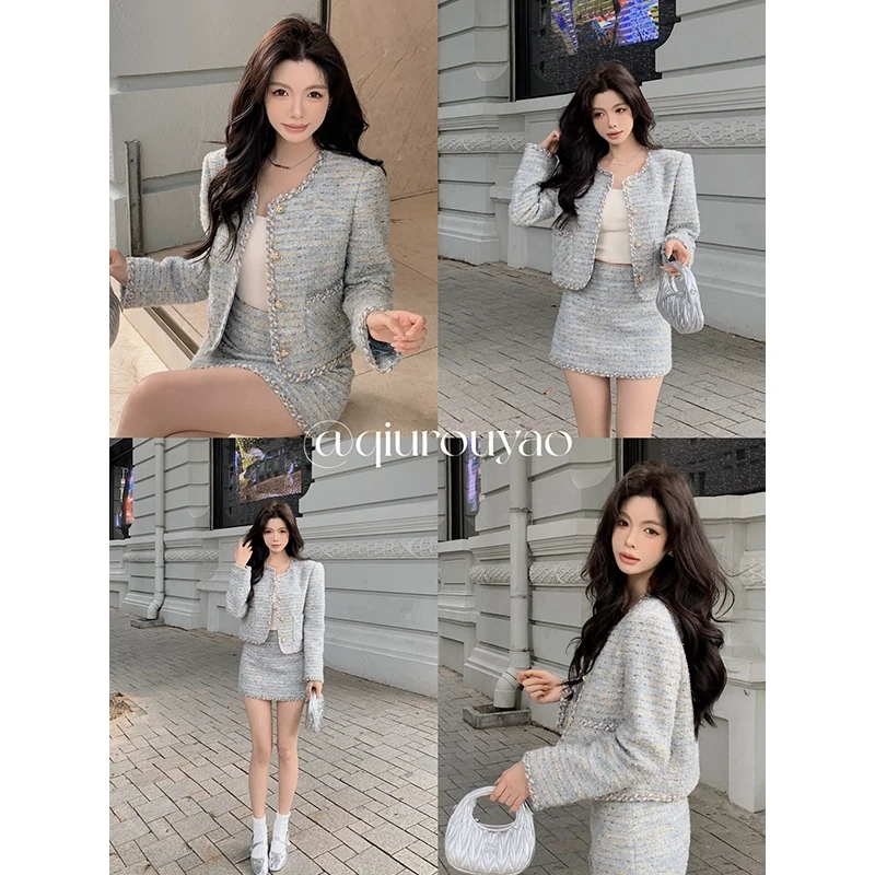 【QIUROUYAO邱肉瑶】一万次心动*织带点彩纱香风套装