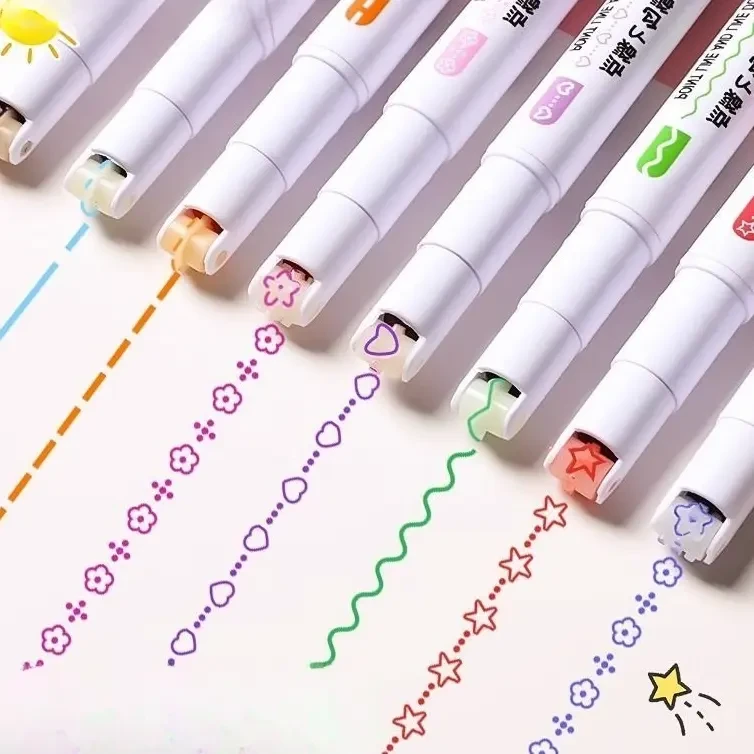 新款儿童勾线多功能花边花色记号花型轮廓曲线笔手帐小报手抄报笔