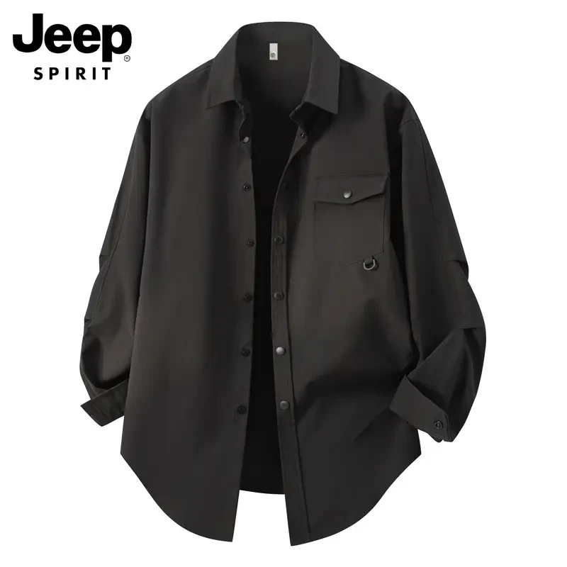 JEEP SPIRIT吉普男士长袖衬衫宽松休闲潮流工装上衣男款春夏衬衣