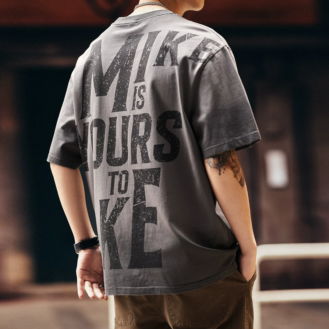 格蓝鹿美式复古潮牌渐变印花短袖t恤男2025夏季新款纯棉圆领体恤