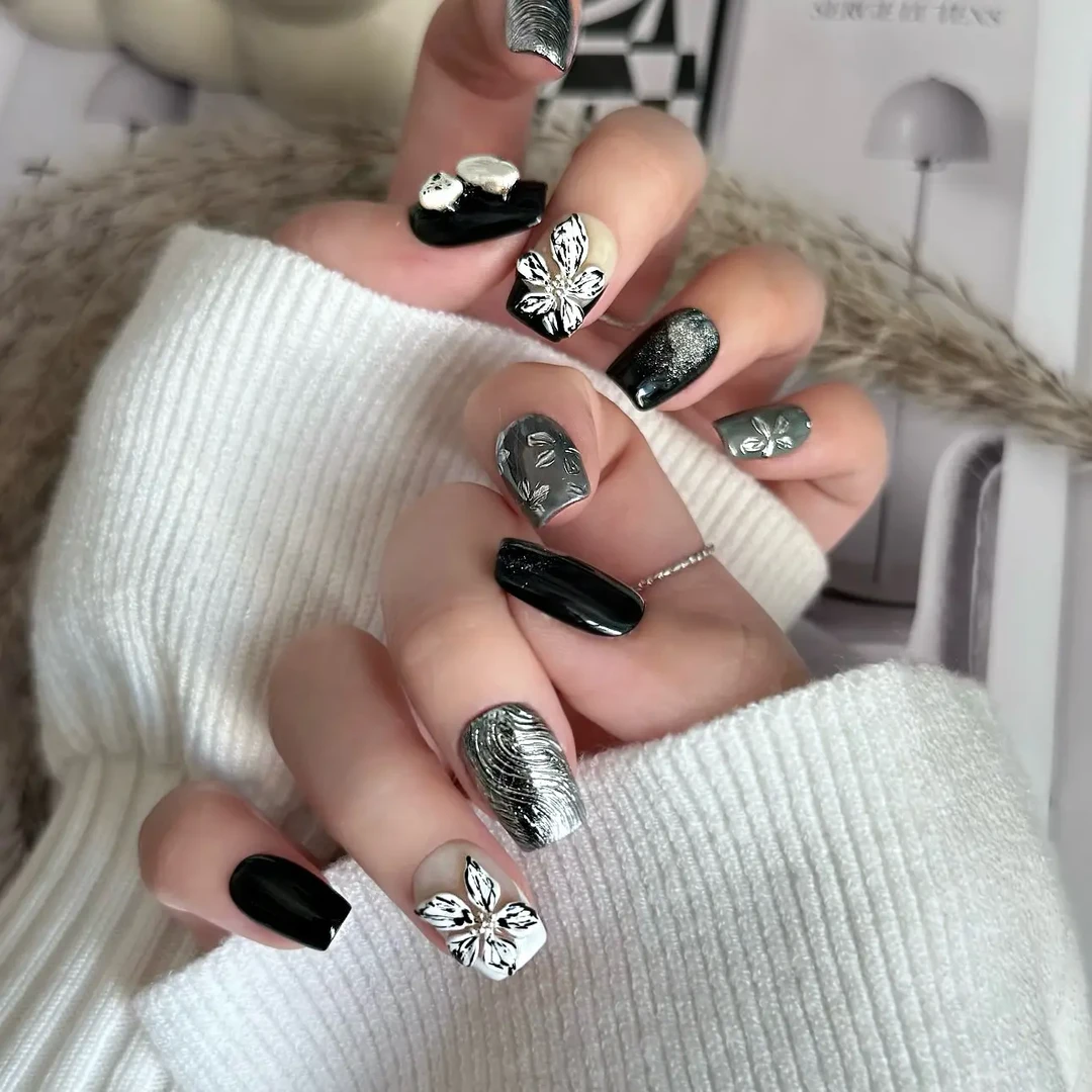 设计师小众ins风轻奢手绘短美甲【深系】手工穿戴甲