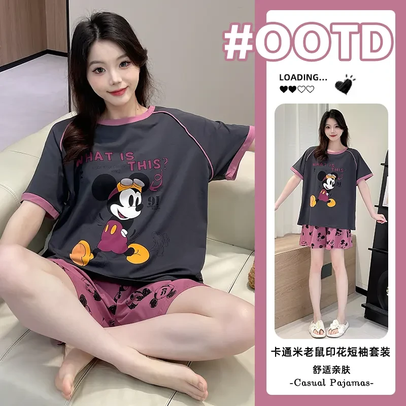 夏季新款短袖短裤带胸垫纯棉睡衣女外穿家居服女款爆款2025新款