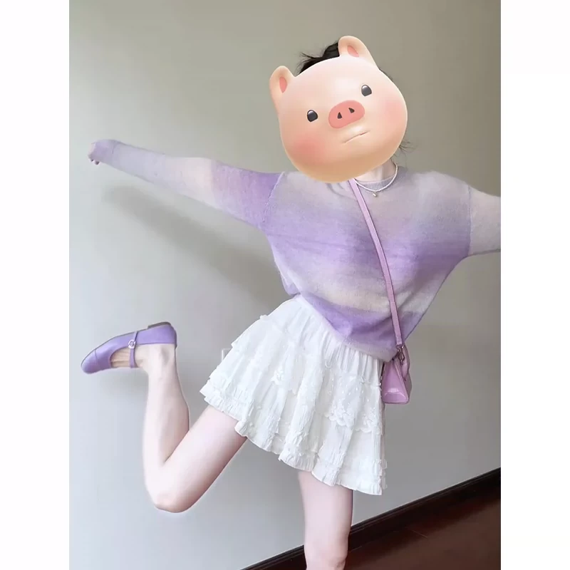 2025年开春连衣裙韩系穿搭miu里miu气紫色渐变多巴胺绝美小裙套装