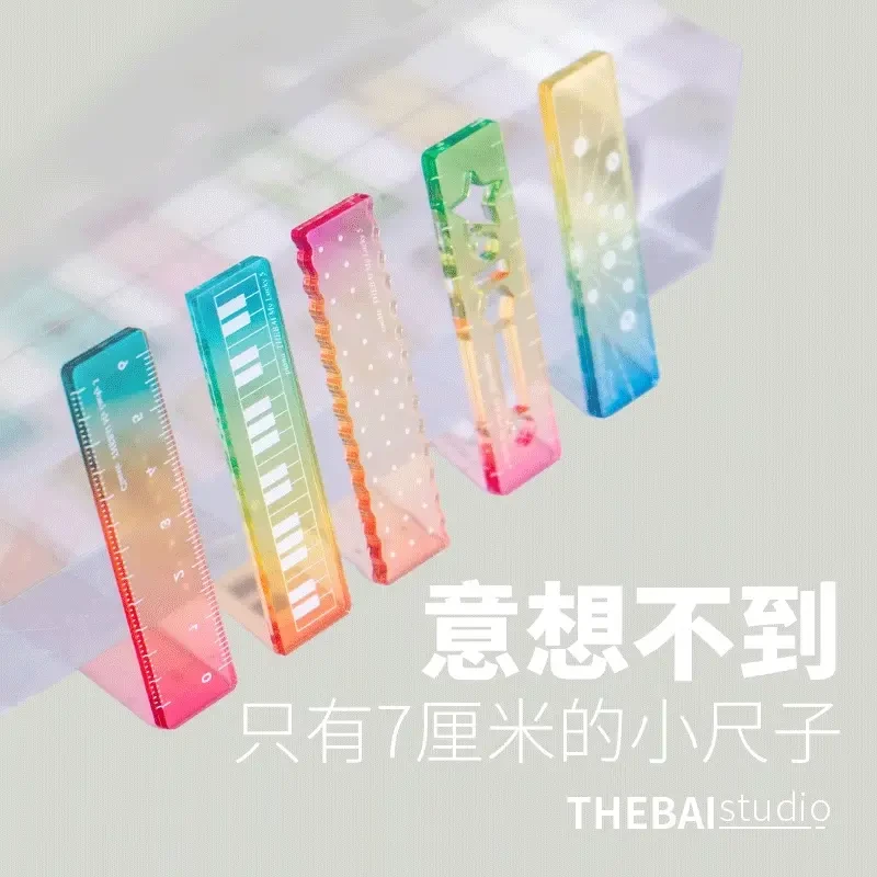 称心如意尺掌心尺糖果色m5手帐本迷你刻度尺透明波浪直尺子