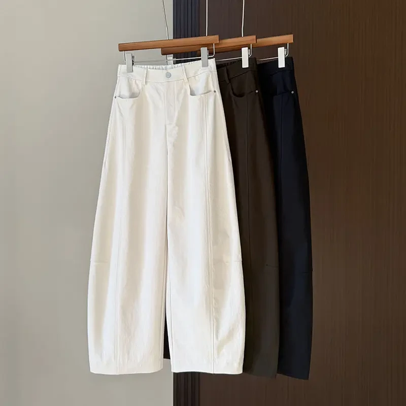 2025秋季新款抗皱哪吒裤松紧腰九分裤休闲裤弯刀阔腿裤秋季极简