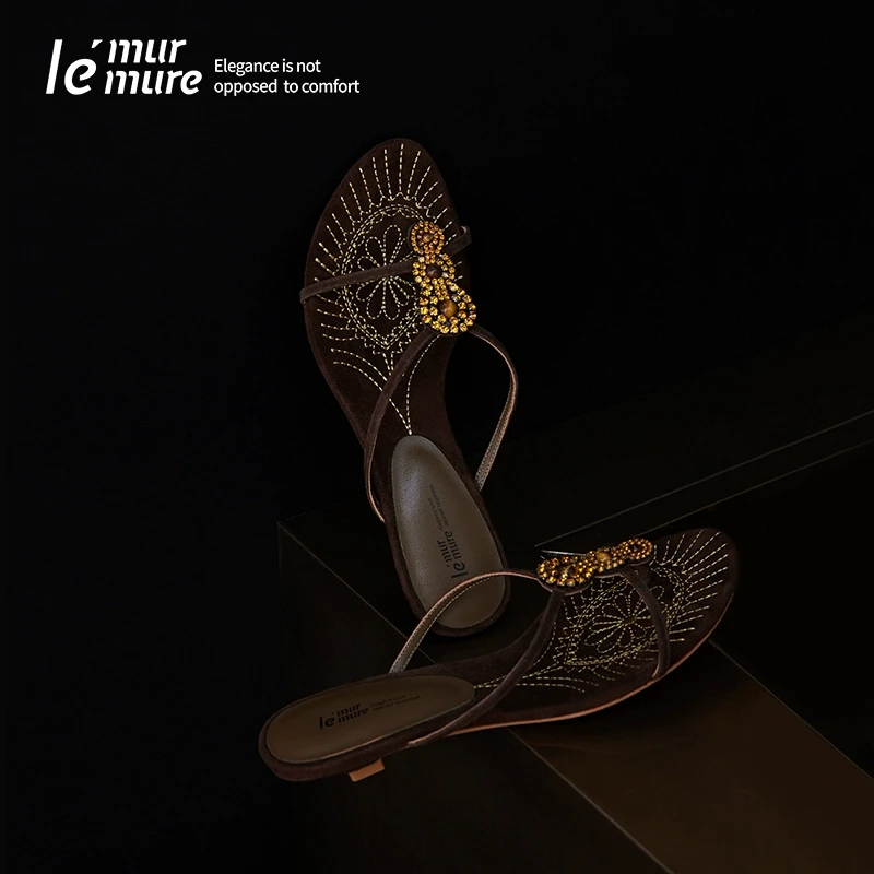 Le' Murmure 加勒比日落· 【琥珀流光】巴洛克式羊猄刺绣猫跟凉鞋zb