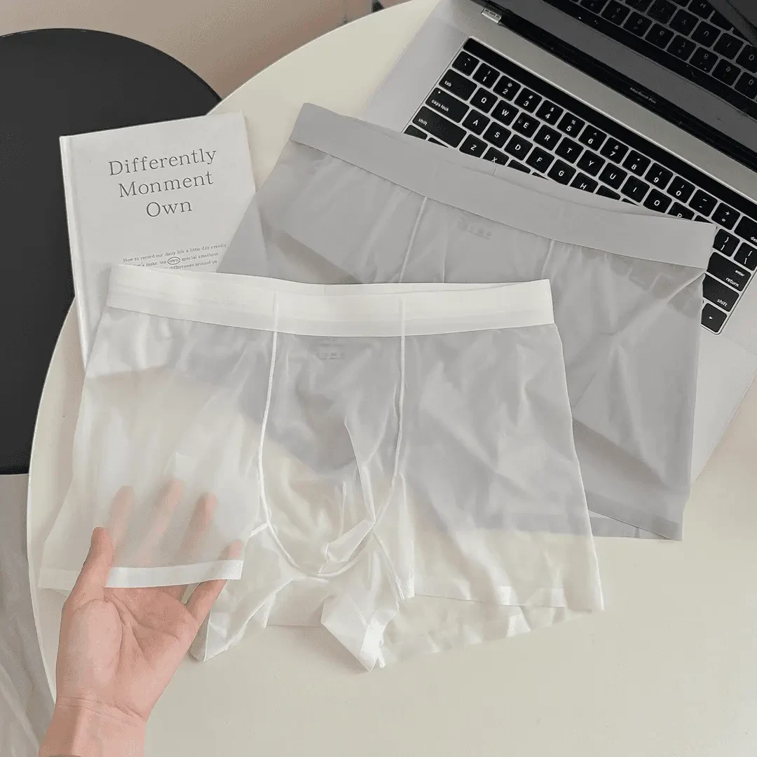 2025新款夏季薄款冰丝男士内裤超薄全透明平角裤无痕透气四角短裤
