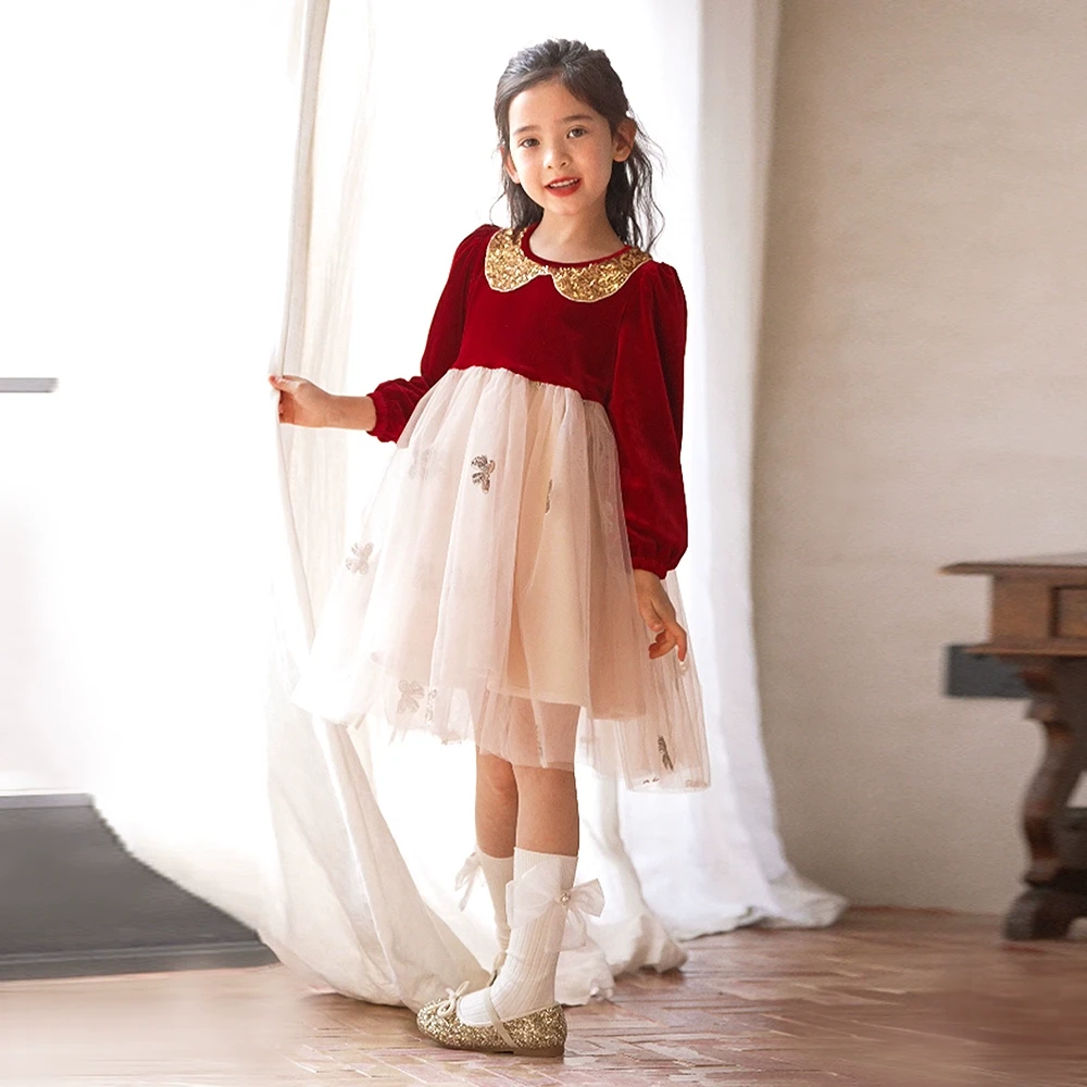 LittleNaive小天真秋冬女童圣诞新年公主连衣裙加绒儿童生日礼服
