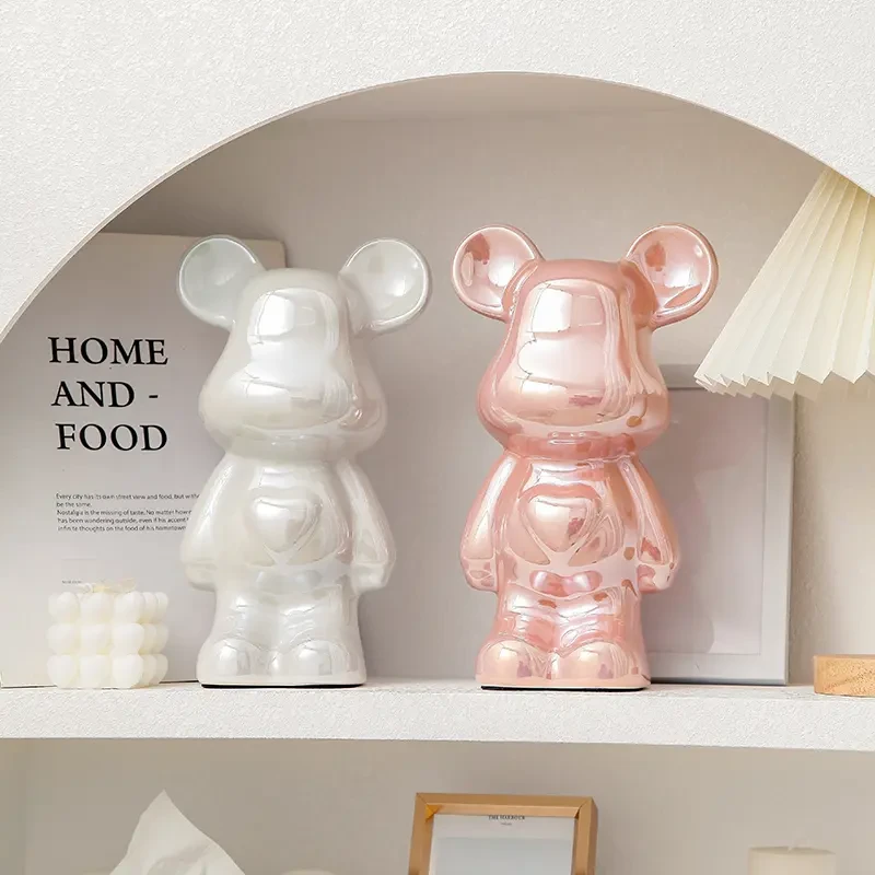 【粉丝专属】28cm陶瓷电镀爱心熊潮玩摆件轻奢玄关酒柜客厅装饰品6