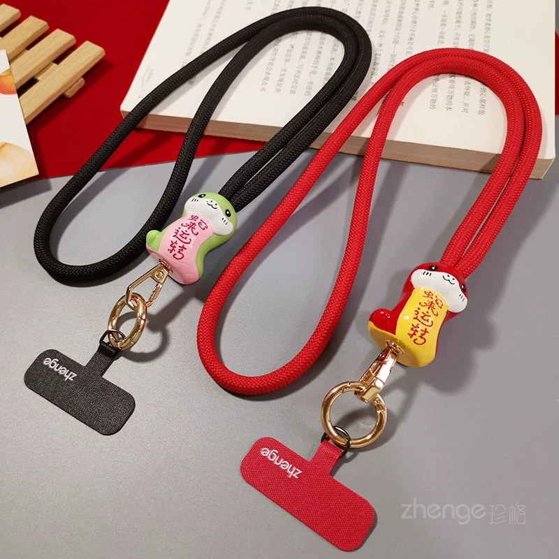 2025蛇年新款卡通挂脖绳ins女手机挂绳编织金属挂钩圆扣夹片挂绳