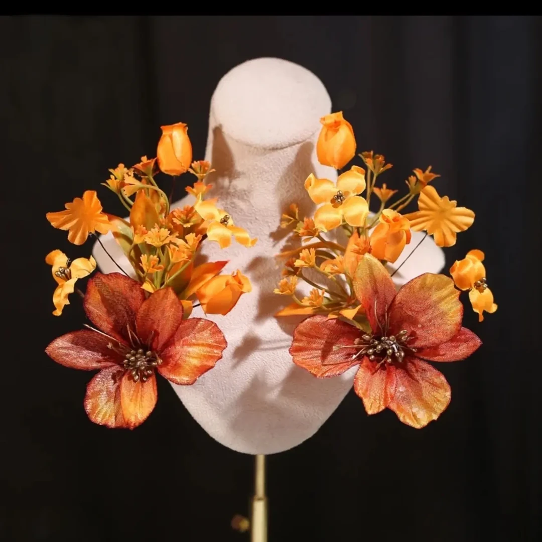 新款复古简约繁花似锦仿真花发夹新娘结婚晨袍敬酒服头饰