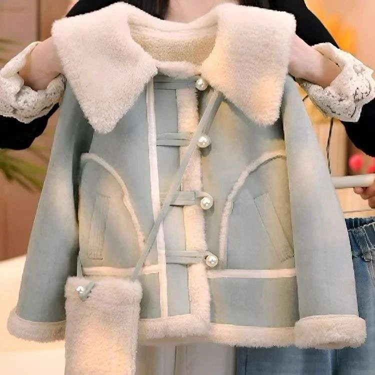 女童毛呢夹棉棒球服外套秋冬款2025新款字母刺绣二棉加厚棉服保暖