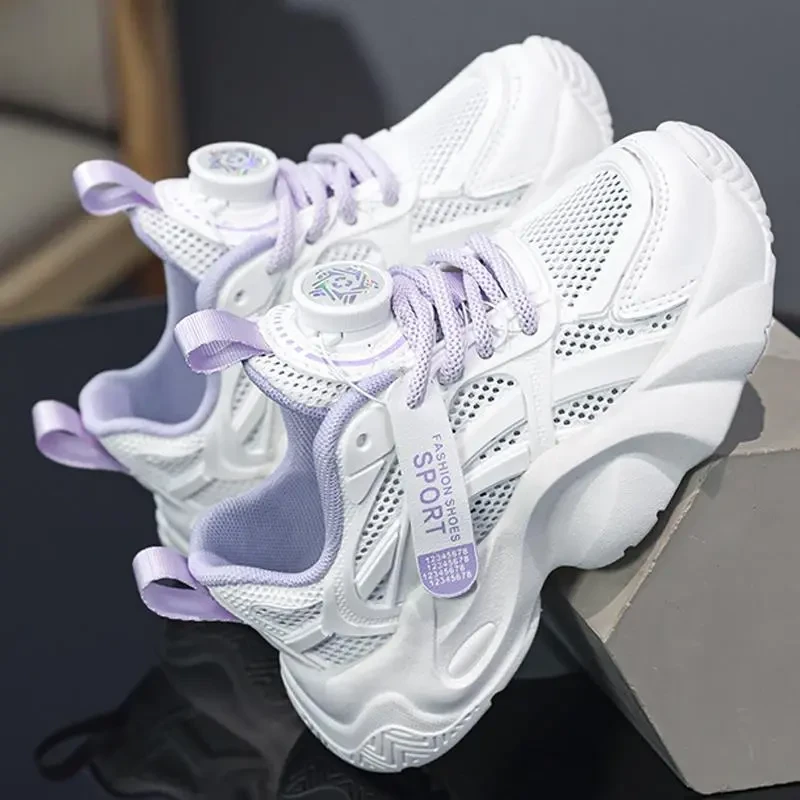 安踏适用女童运动鞋春夏款儿童旋转扣单鞋女孩学生网面透气跑步鞋