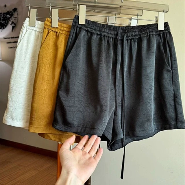 欧货时尚醋酸短裤女2025夏季新款高腰显瘦宽松大码胖mm洋气阔腿裤
