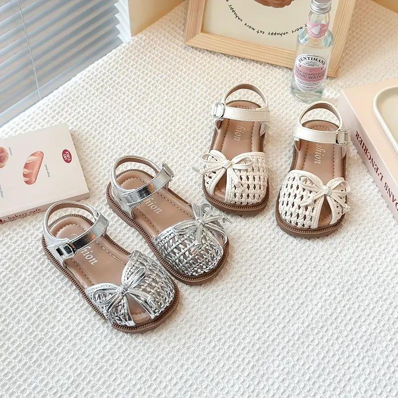 韩版女童软底时尚百搭公主鞋夏季小女孩包头镂空编织风凉鞋W05