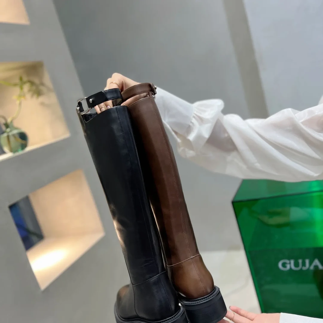 3D02-17【高端原创欧货】新款厚底内增高时尚百搭长筒女骑士靴