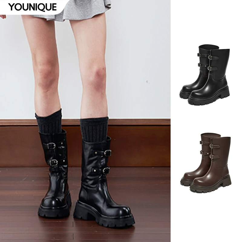 【LABER THREE】新品24秋冬小牛皮厚底大头骑士矮靴美拉德风短靴