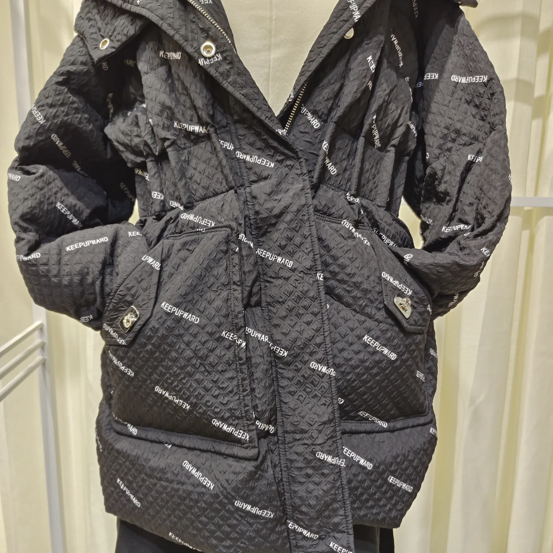 冬季时尚拼接双面百搭中长款连帽加厚羽绒服