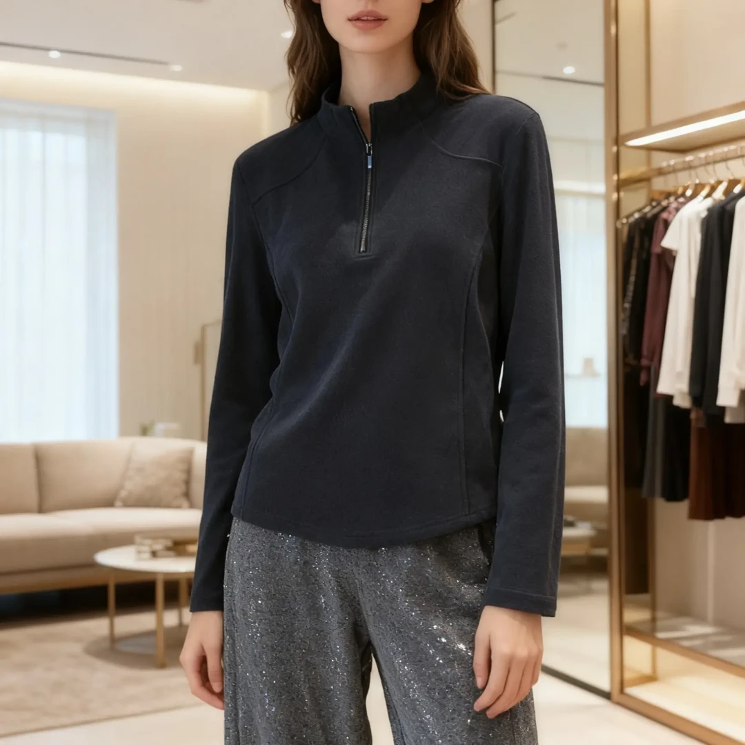 常规款德绒秋冬半高领打底衫纯色内搭拼接衫