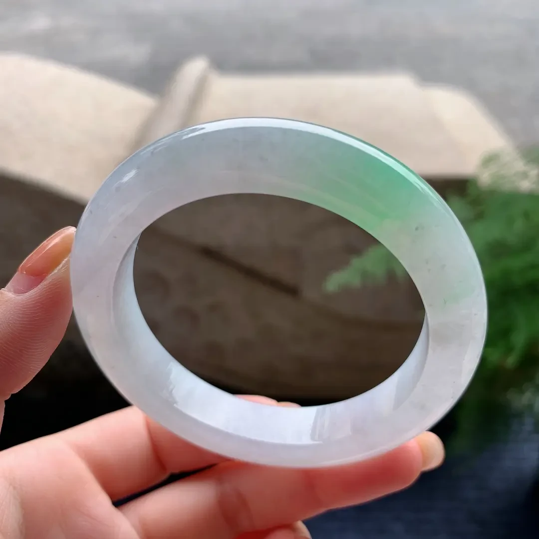 天然A货翡翠玉手镯圈口54正圈细糯飘花 X503231423