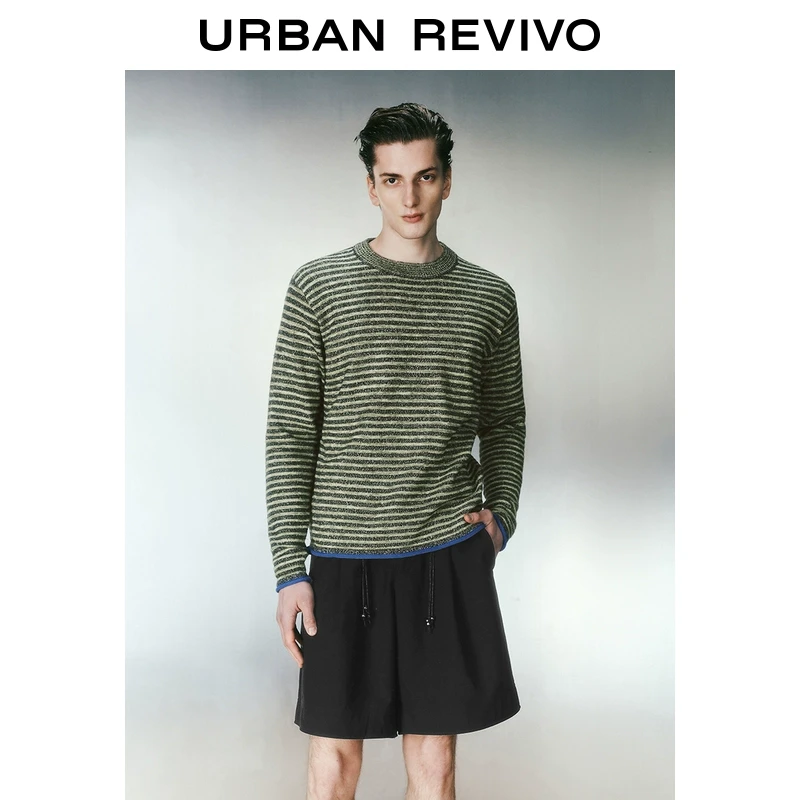 UR2025春季新款男装时尚复古撞色条纹圆领针织衫UMF950006