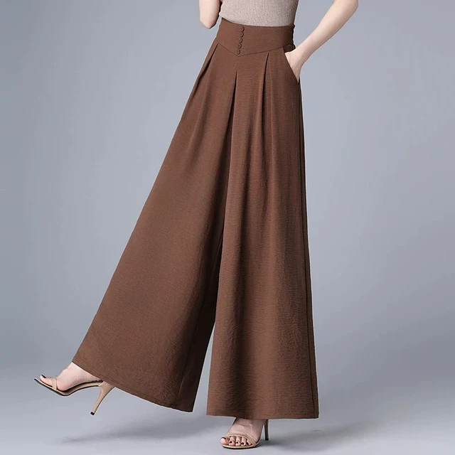 冰丝阔腿裤女夏季薄款大码中老年妈妈小个子高腰宽松垂感九分裙裤