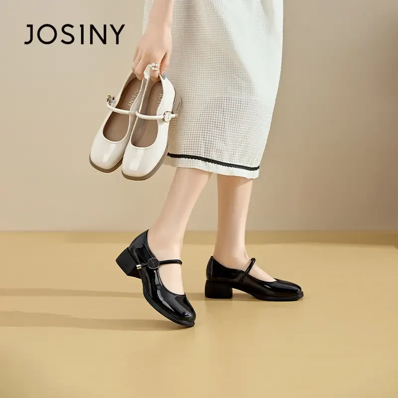 卓诗尼玛丽珍中跟一字带装饰女鞋2025春季新品时尚百搭单鞋仙女风