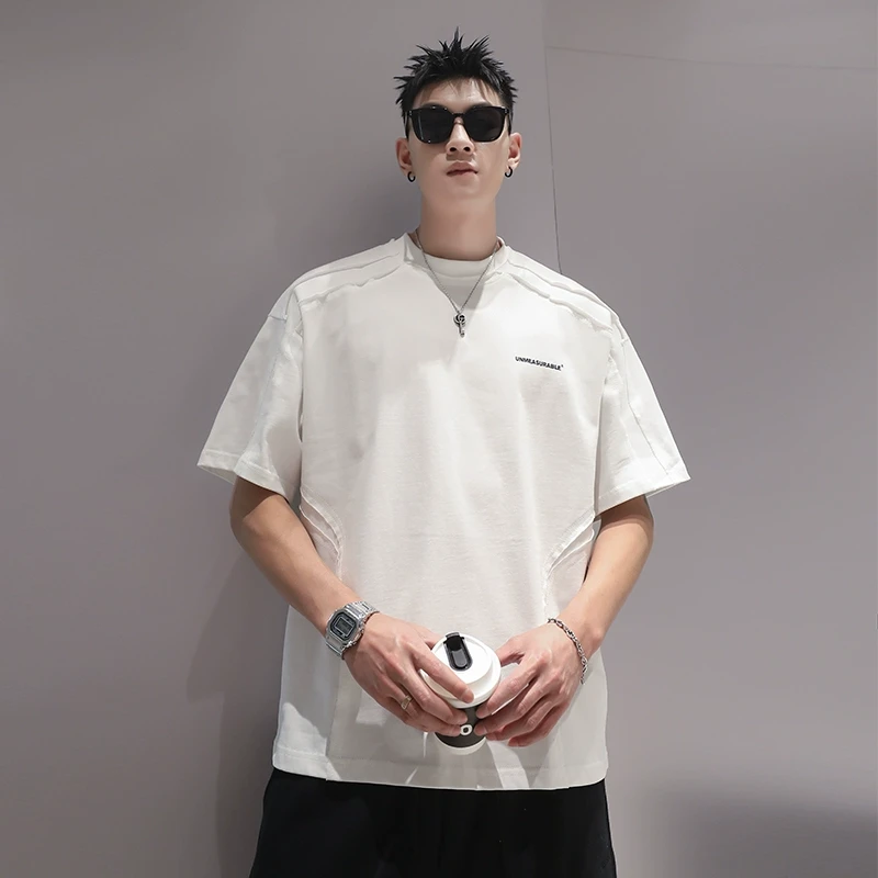 有术立体剪裁重磅短袖男夏季2025设计感宽松百搭5分袖上衣圆领t恤