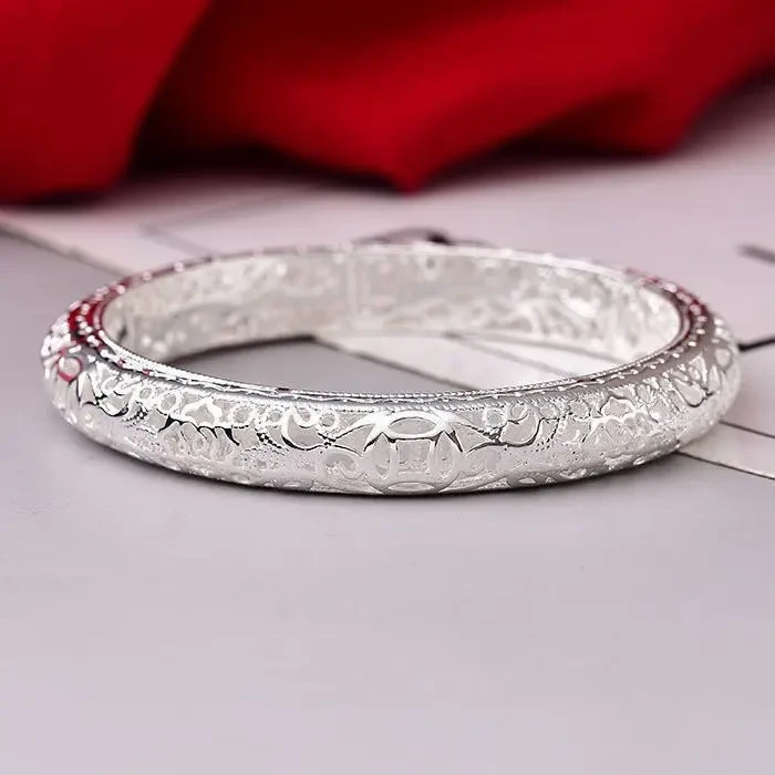 足银手镯 纯银手镯宫廷风9999新款镂空雕花纯手工送女友妈妈婆婆