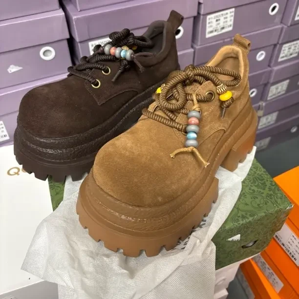 032系带复古大头松糕厚底乐福鞋女小个子时尚单鞋秋季