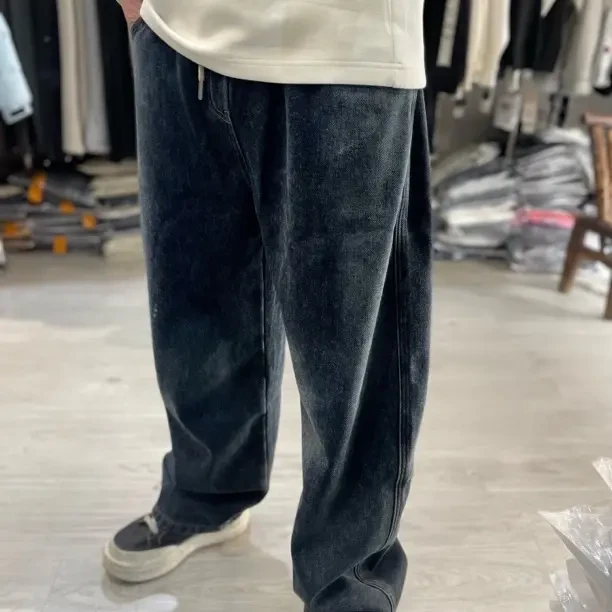 冬季加绒宽松直筒潮流百搭男士牛仔裤