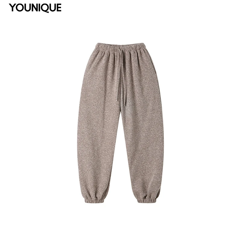 【REREK】春夏25新品时尚简约花咖色休闲收脚卫裤