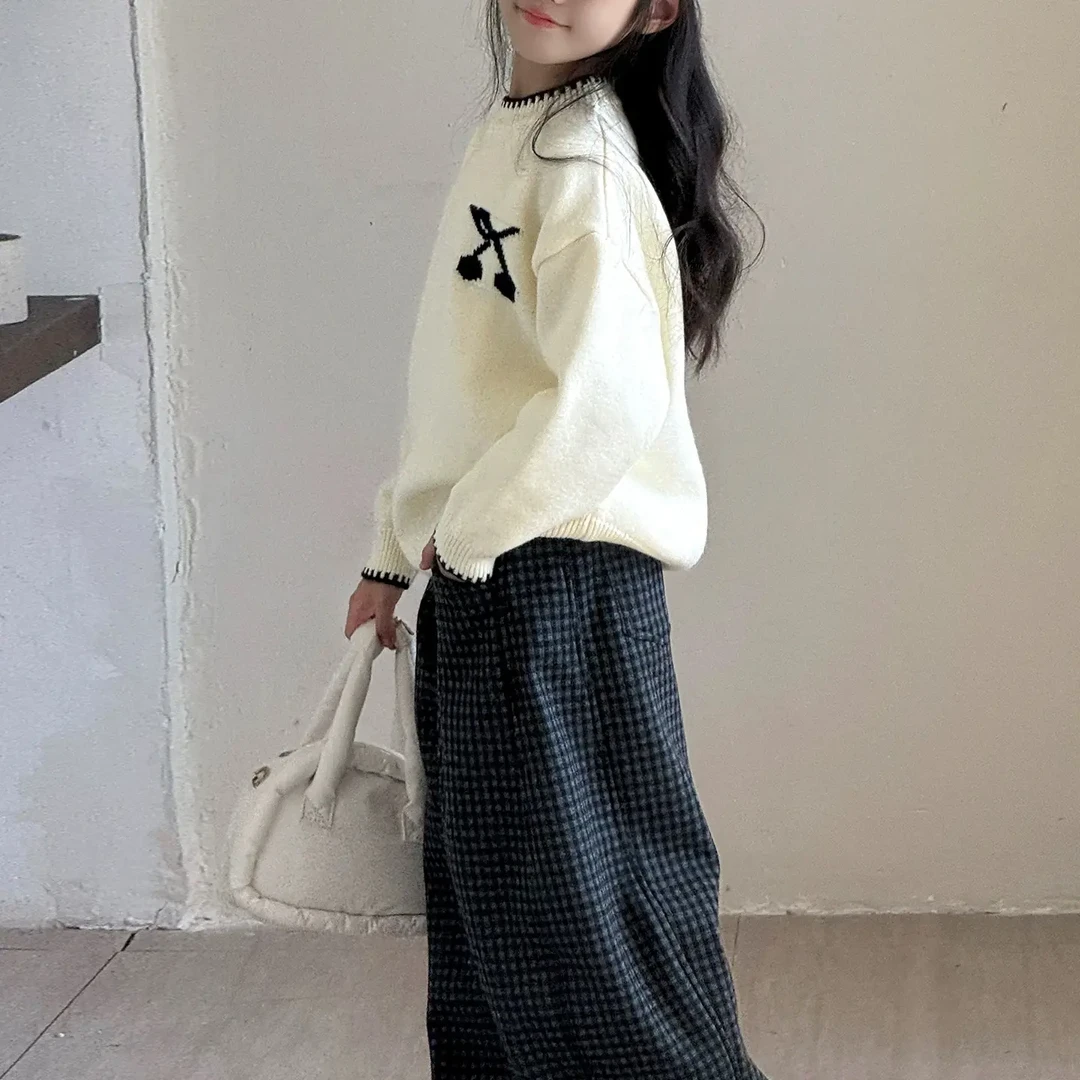 500-mochier沫弛尔女童秋冬加厚洋气圆领针织毛衣新款百搭