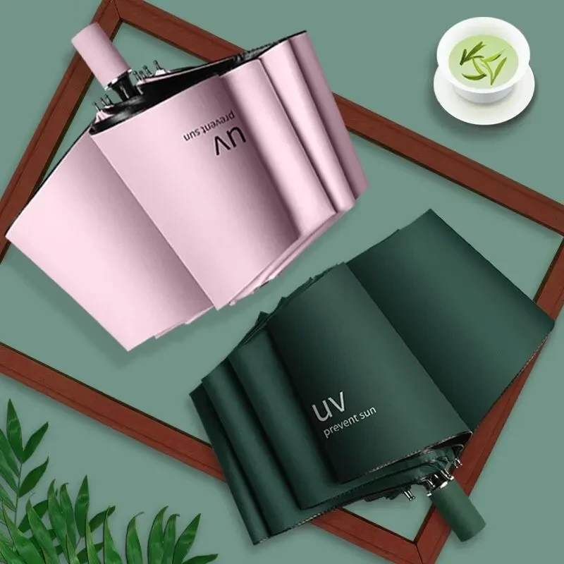 晴雨两用自动黑胶太阳伞雨伞印字logo广告防紫外线三折叠UV遮阳伞