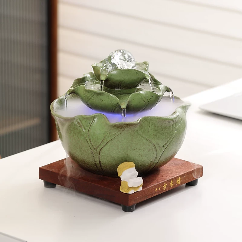 八方来财荷叶风水球流水喷泉摆件循环水办公桌客厅茶几招财装饰品