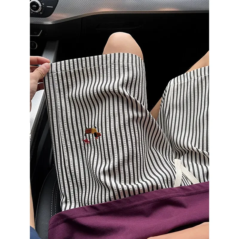 粉色条纹腊肠狗刺绣休闲短裤男女2025夏季潮牌宽松情侣外穿五分裤