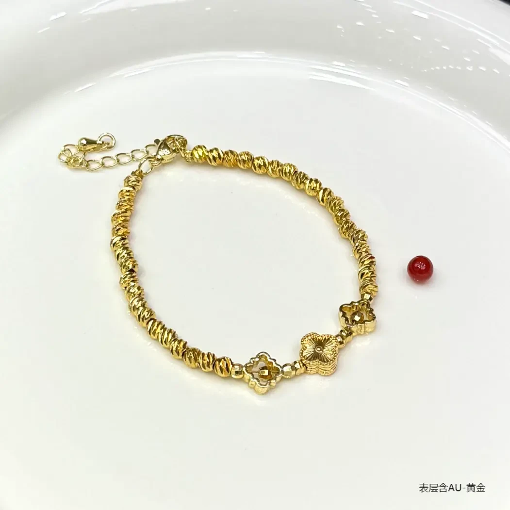 【顺丰包邮】黄金3D硬金工艺四叶草时光流转时尚手链（标配证书）Z3