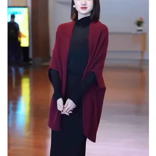大码高级感酒红色长袖外套2024秋冬新款气质轻熟风中长款毛衣开衫