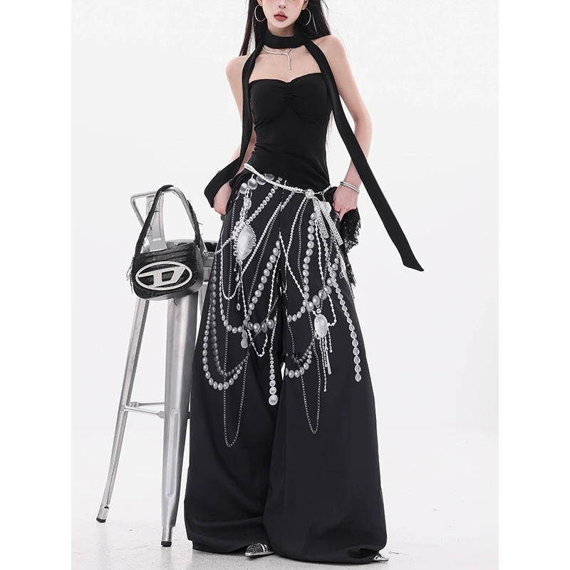 ABWEAR 暗夜精灵-原创韩系珍珠印花设计休闲裤女宽松慵懒阔腿裤