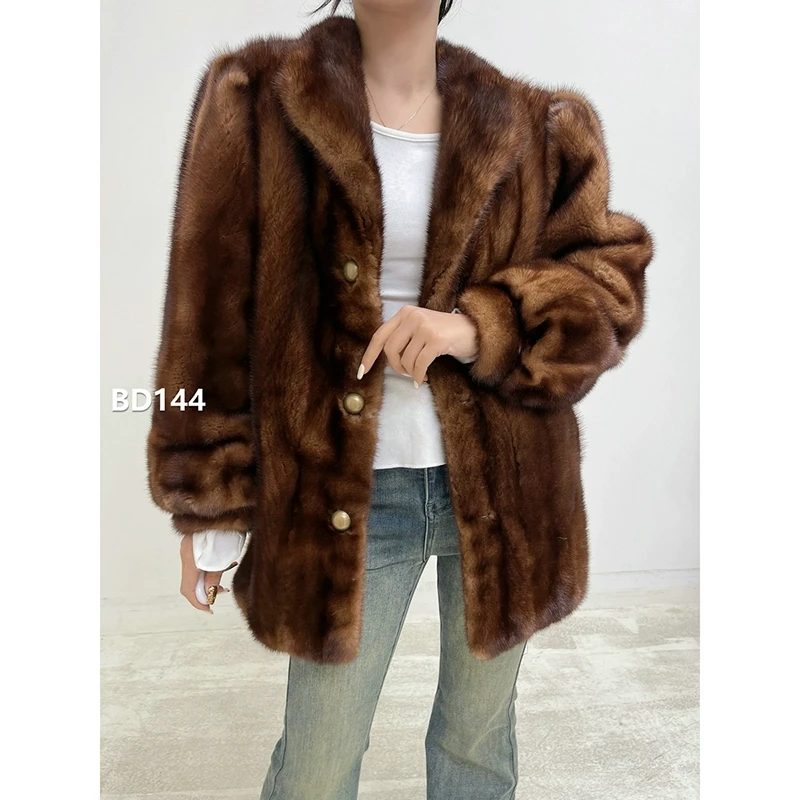 【BD144】S码 蜜茶棕短款逆毛貂皮大衣（肩42胸102衣74袖61）