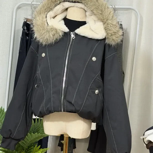 冬季加厚保暖连帽毛领座山雕棉服女美式复古宽松工装棉衣外套