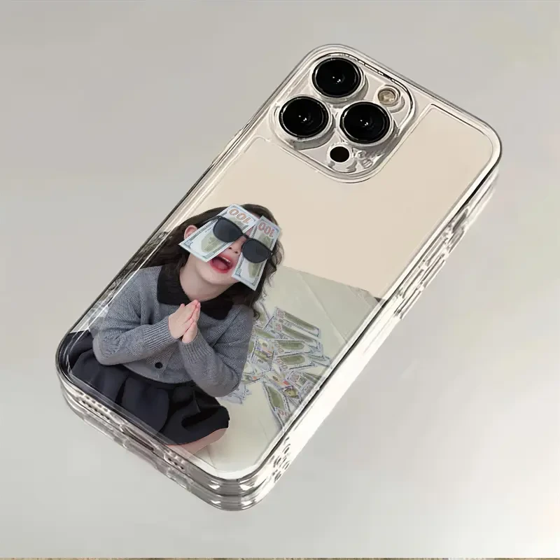 发财墨镜女孩适用苹果15promax手机壳15pro透明14软壳13创意