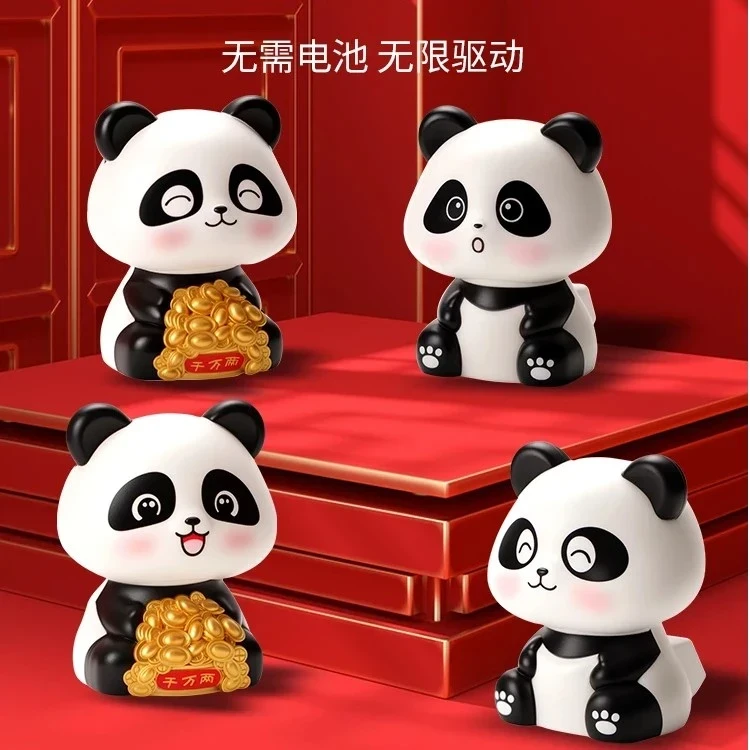 国潮太阳能点头熊猫摆件创意熊猫装饰办公室开业送礼装饰可爱熊猫