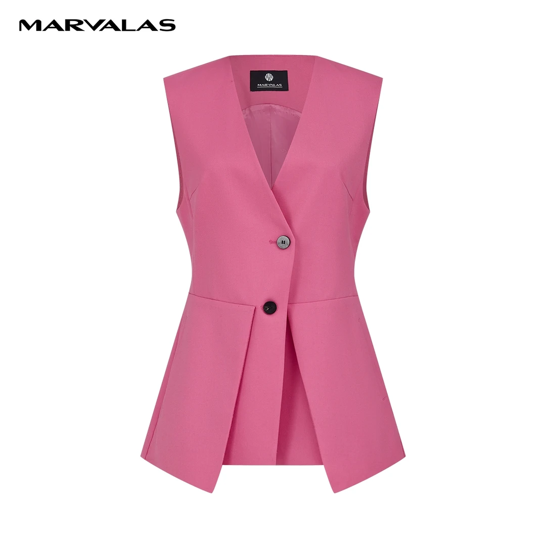 【商场同款】曼德诗纯色马夹春装新款气质绵羊毛外套M418008001