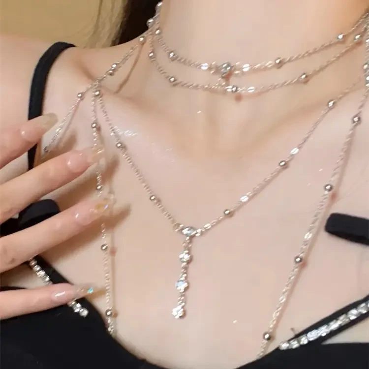 钛钢大理石吊坠 小众高级轻奢项链网红胸链女胸链个性身体链时尚