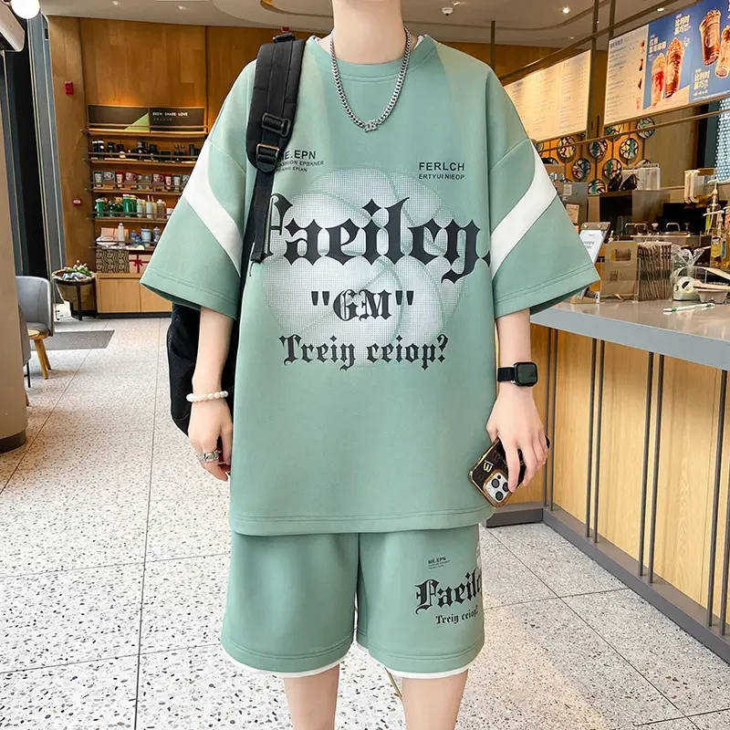 初高中男夏季男生休闲运动套装半袖运动男士宽松时尚潮流短袖薄款