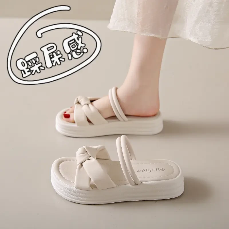 两穿凉鞋女夏外穿2025新款时尚厚底增高软底松糕罗马休闲沙滩拖鞋