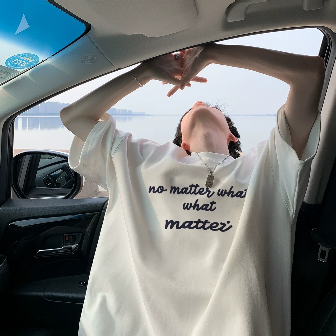 潮流英文字母印花短袖T恤男潮牌夏季重磅纯棉白色上衣青少年半袖